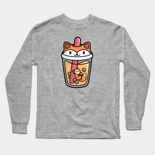 Bubble Tea with Cute Kawaii Fox Inside Long Sleeve T-Shirt